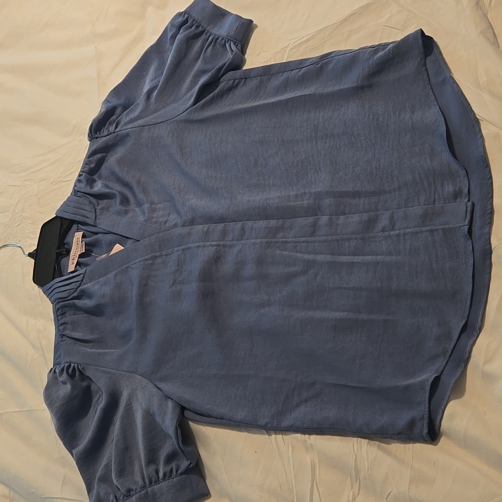 Philosophy Slate Blue Puff Sleeve Blouse